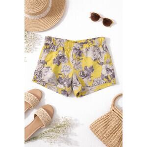 KUT from the Kloth Floral Shorts Womens Size 4 Yellow Elastic Waist Summer